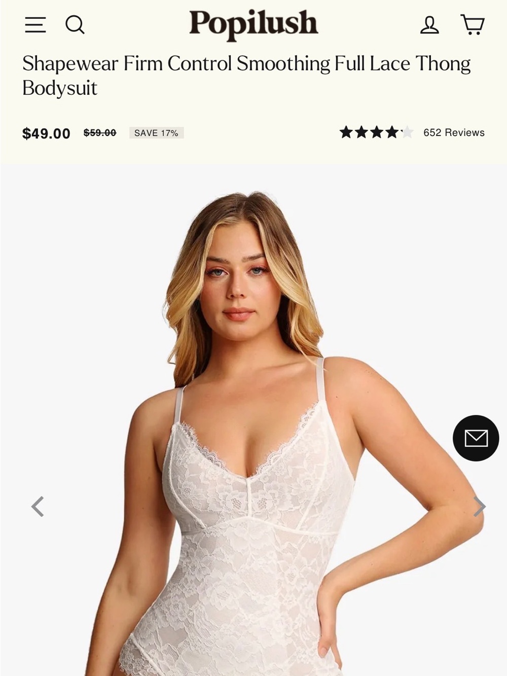 Popilush NWT Lace Shapewear Firm Control Thong Bodysuit - White